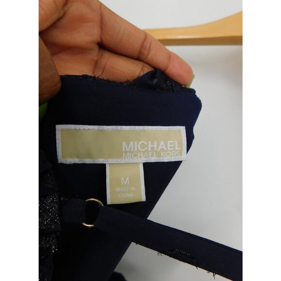 Michael Kors Women's Navy Blue‎ Dot Print Tiered Ruffle Midi Dress Size Medium - Picture 4 of 6